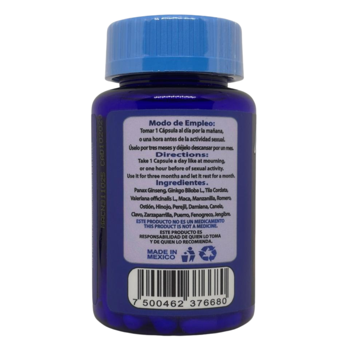 Maximus - Maca, Ginseng Panax, Zarzaparrilla, Damiana, Ostión - 30 cápsulas de 500 mg