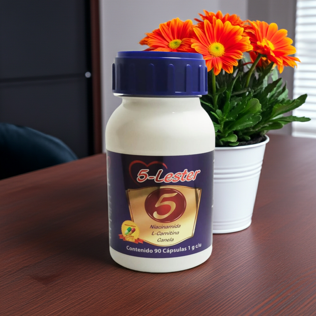 5-Lester - L-Carnitina, Fenogreco, Diente de León, Canela, Vitamina B3 - 90 Cápsulas de 1000 mg