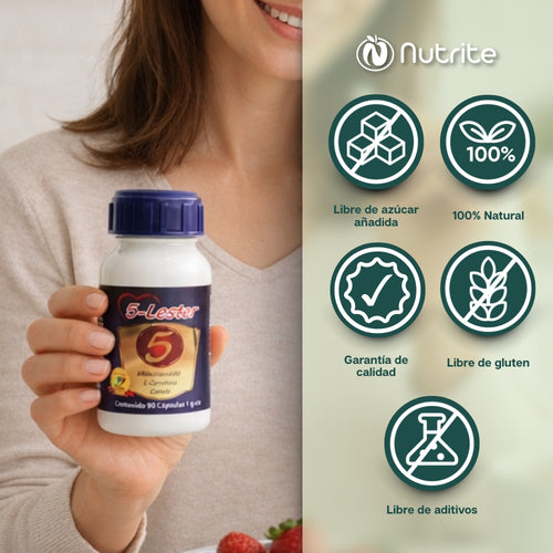 5-Lester - L-Carnitina, Fenogreco, Diente de León, Canela, Vitamina B3 - 90 Cápsulas de 1000 mg