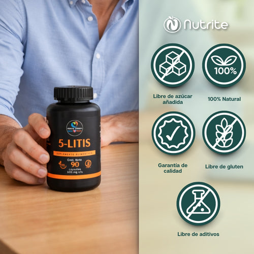 5-Litis - Hojas de Guayabo, Melisa, Regaliz, Jengibre, Milenrama - 90 Cápsulas de 500 mg