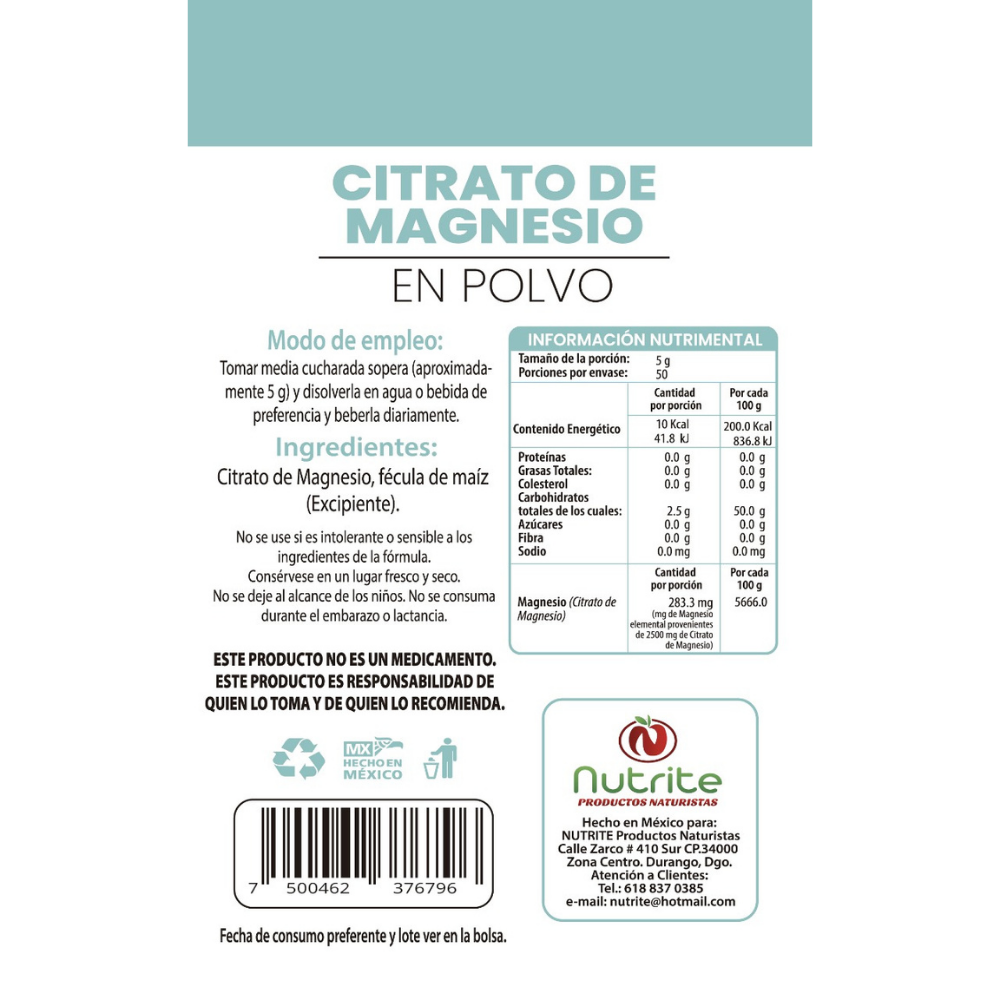 Citrato de Magnesio - Polvo 250 gr