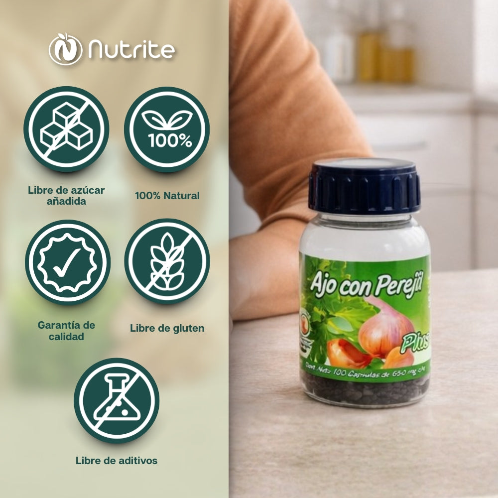 Ajo, Perejil, Vitamina E, - 100 Cápsulas de 650 mg