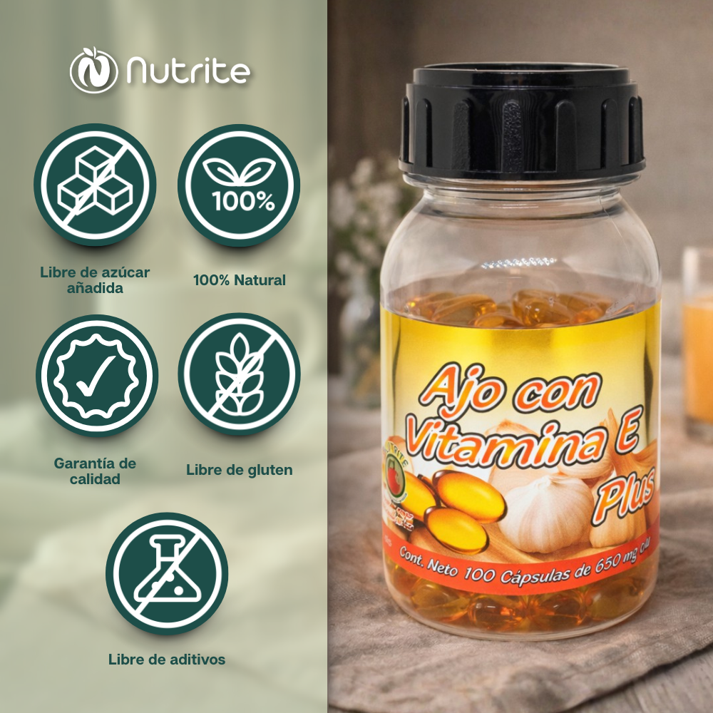 Ajo, Vitamina E - 100 Cápsulas de 650 mg
