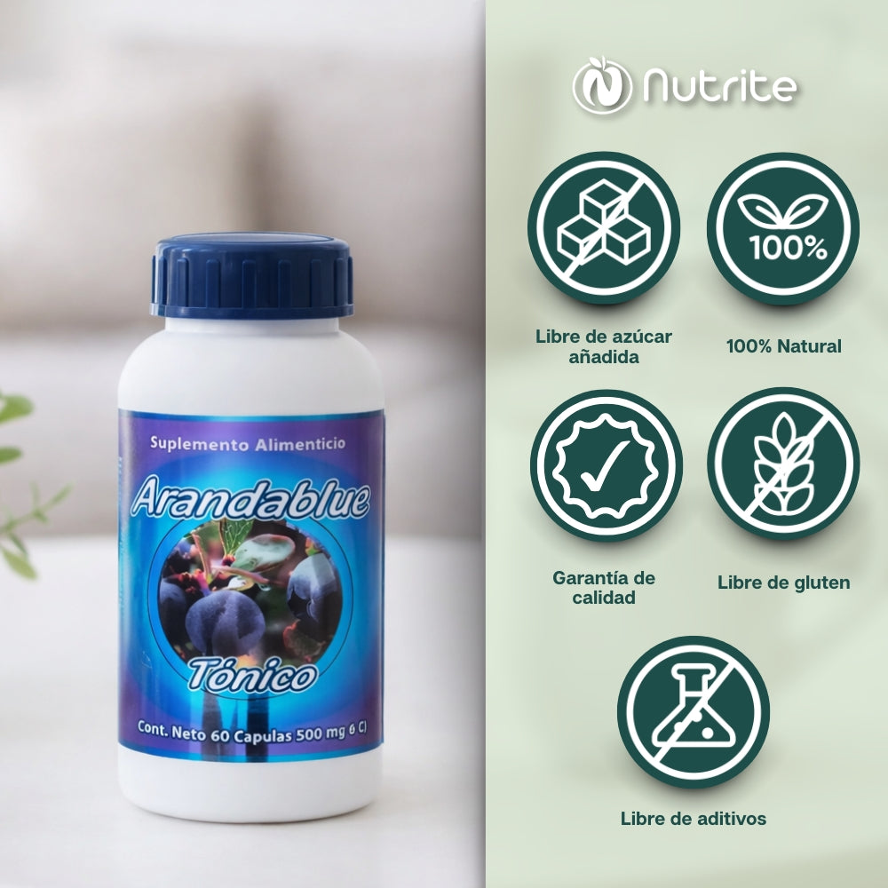 Arandablue - Tónico con Arándano Azul, Jamaica, Semilla de Uva, Trébol Rojo, Vitamina C, Selenio - 500 ml