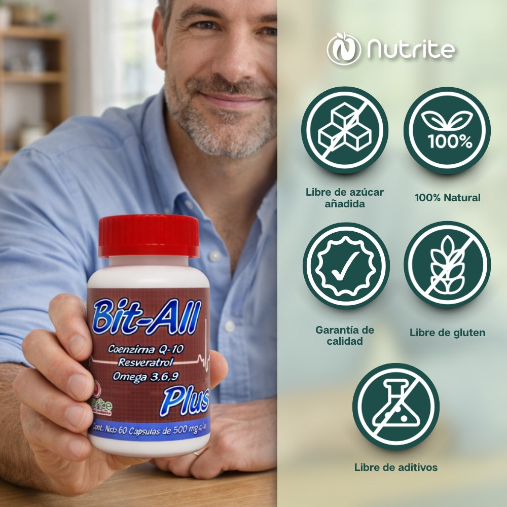 Bit-All - Coenzima Q 10, Resveratrol, Granada, Omega 3, Omega 6, Omega 9 - 60 Cápsulas de 500 mg