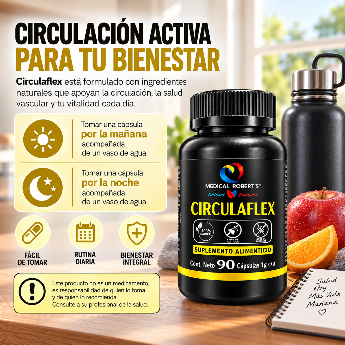 Circulaflex- Castaño de Indias, Ajo Negro, Jengibre, Vid Roja, Ginkgo Biloba, L-Arginina - 90 Cápsulas de 1000 mg