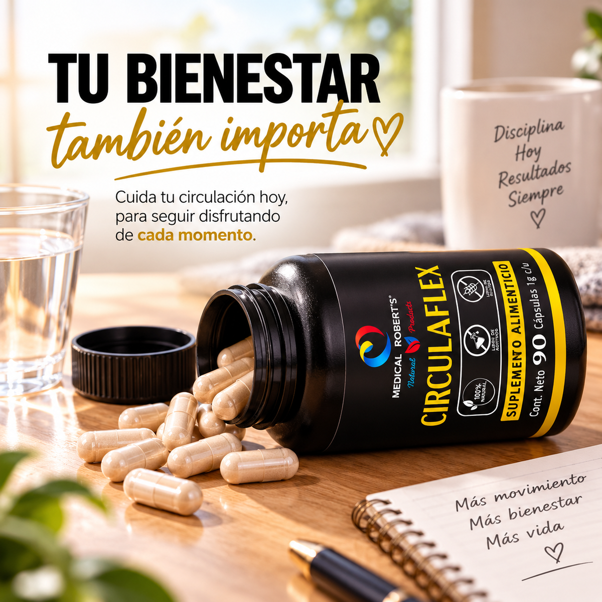 Circulaflex- Castaño de Indias, Ajo Negro, Jengibre, Vid Roja, Ginkgo Biloba, L-Arginina - 90 Cápsulas de 1000 mg