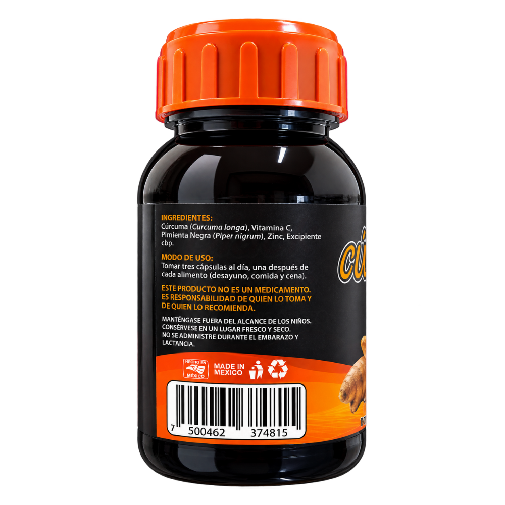 Cúrcuma Mix - Cúrcuma, Pimienta Negra, Vitamina C, Zinc - 90 Cápsulas de 500 mg