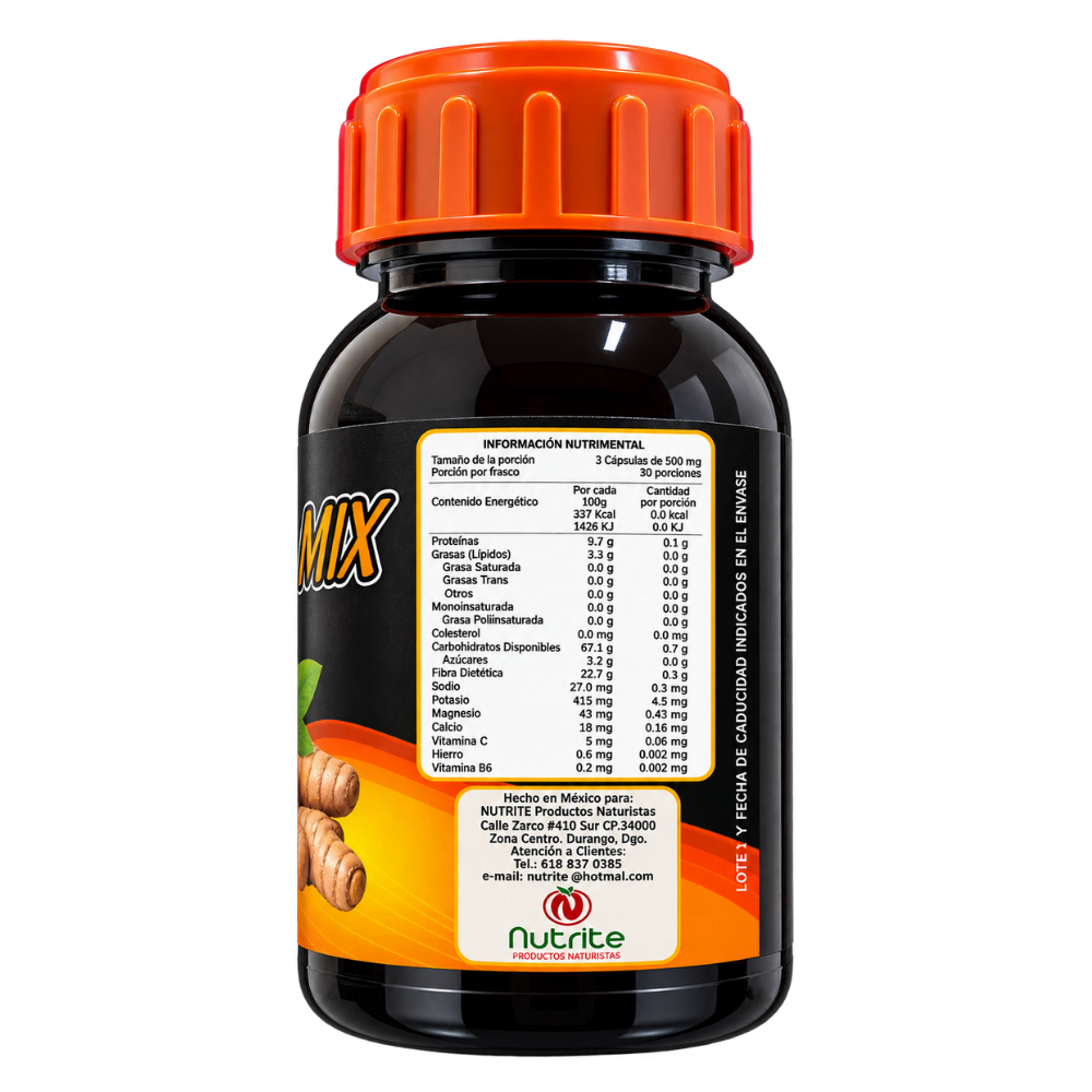 Cúrcuma Mix - Cúrcuma, Pimienta Negra, Vitamina C, Zinc - 90 Cápsulas de 500 mg
