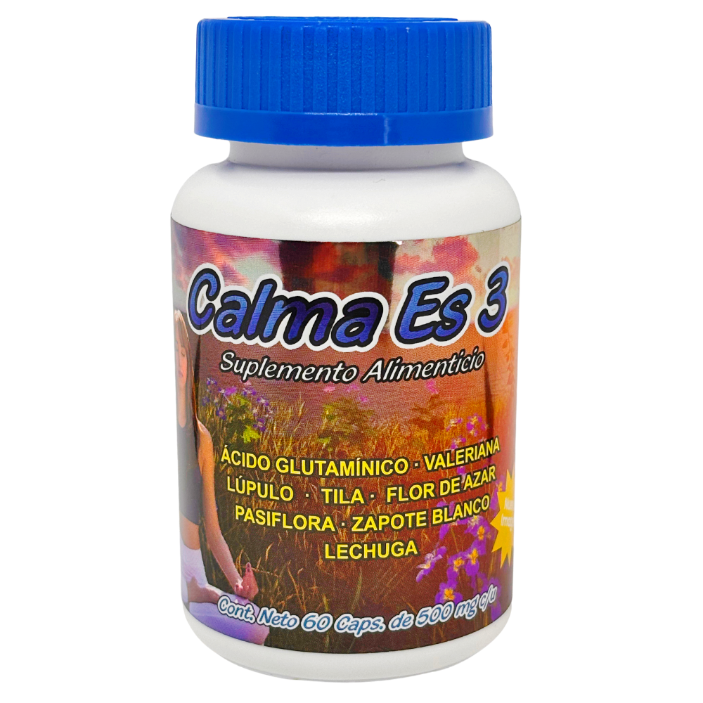 Calma es3 - Ácido Glutámico, Lúpulo, Pasiflora, Valeriana, Tila, Azahar, Lechuga - 60 cápsulas de 500 mg