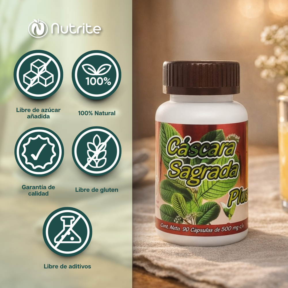 Cáscara Sagrada, Nopal, Psyllium Plantago - 90 Cápsulas de 500 mg