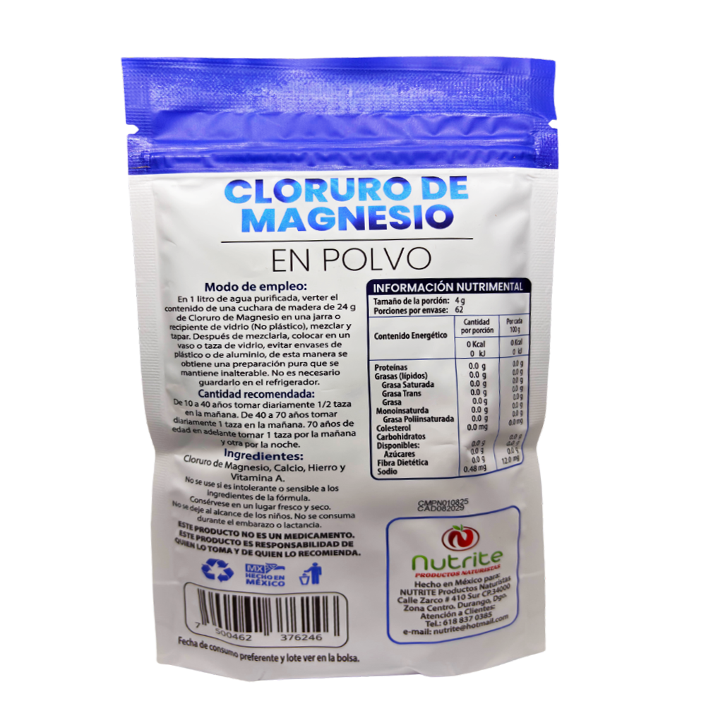 Cloruro de Magnesio, Calcio, Hierro, Vitamina A - Polvo 250 gr