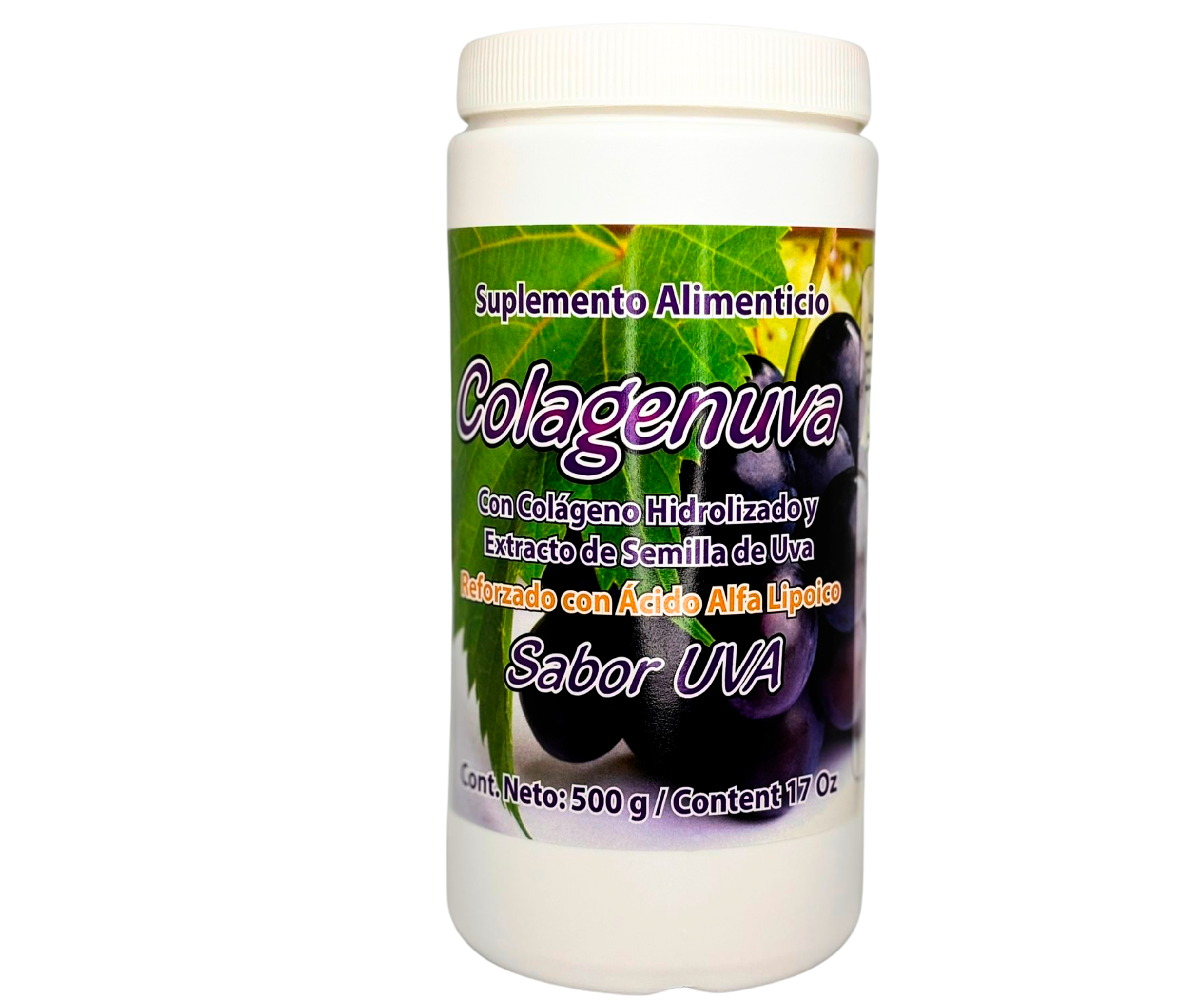 Colágeno Hidrolizado, Ácido Alfa Lípoico, Semilla de Uva, Vitamina C - Polvo 500 gr - Colagenuva