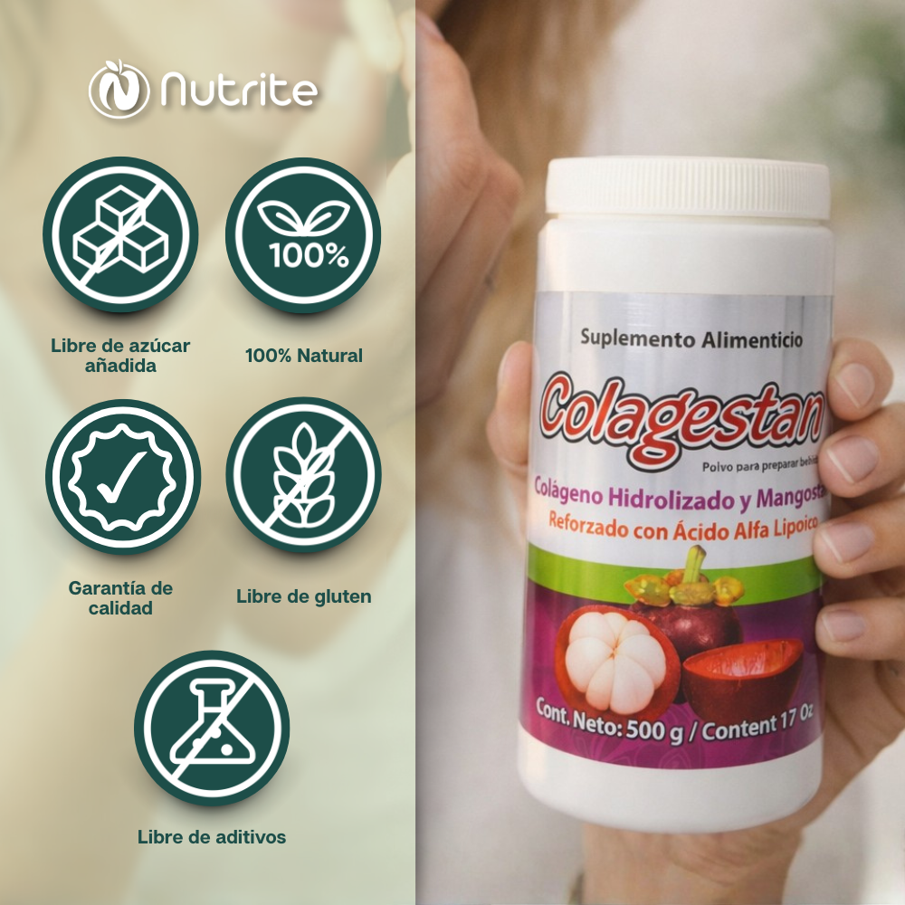 Colagestan - Colágeno Hidrolizado, Ácido Alfa Lípoico, Mangostán, Vitamina C - Polvo 500 gr