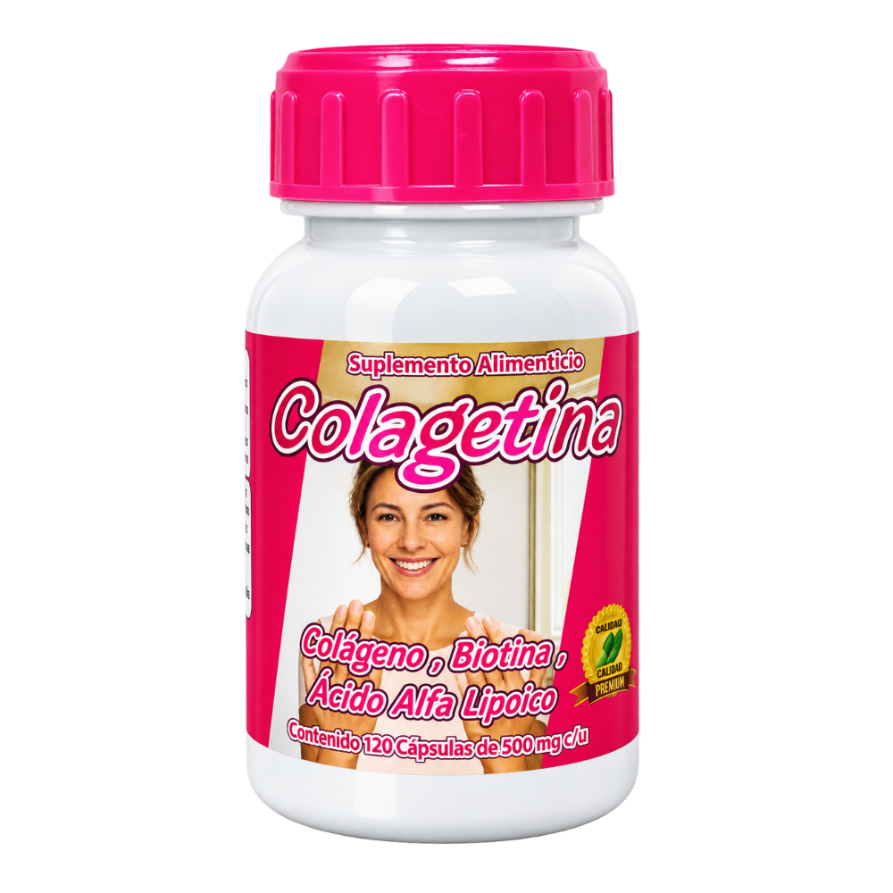 Colagetina - Colágeno Hidrolizado, Biotina, Ácido Alfa Lipoico, Keratina - 120 cápsulas 500 mg