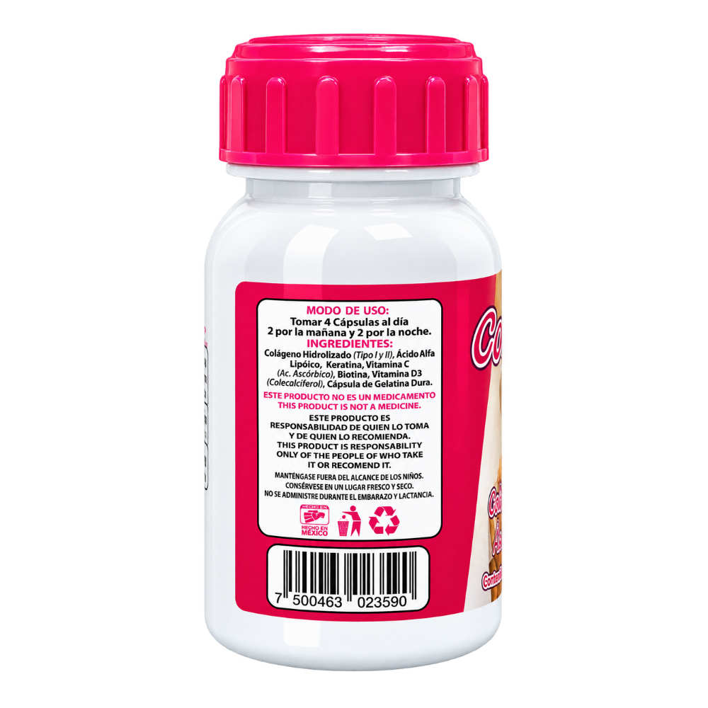 Colagetina - Colágeno Hidrolizado, Biotina, Ácido Alfa Lipoico, Keratina - 120 cápsulas 500 mg