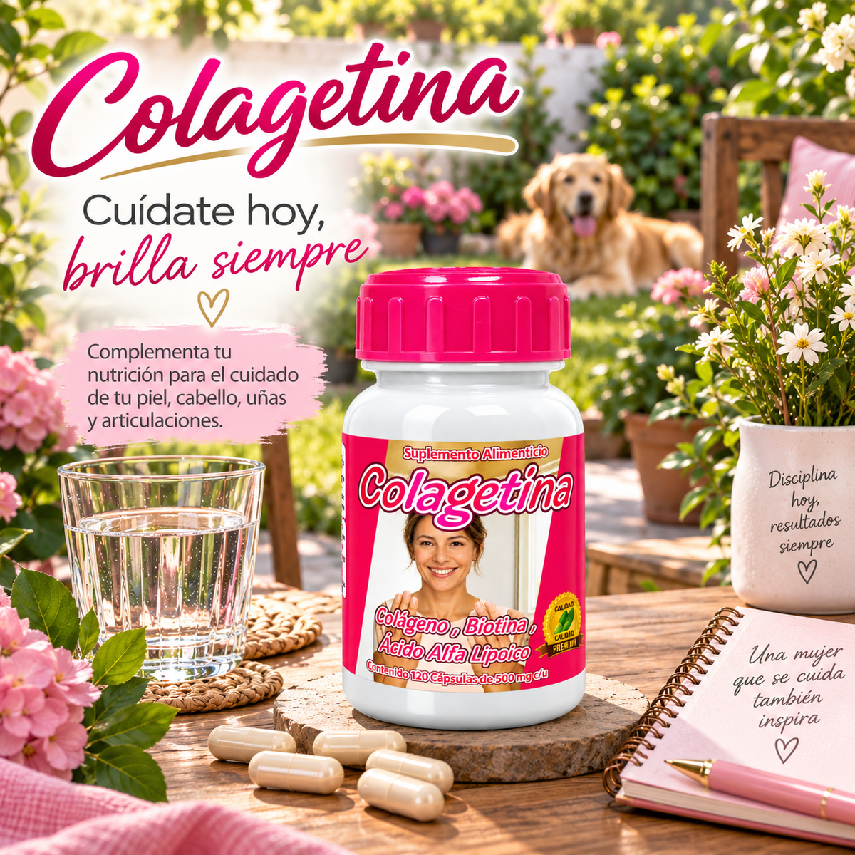 Colagetina - Colágeno Hidrolizado, Biotina, Ácido Alfa Lipoico, Keratina - 120 cápsulas 500 mg