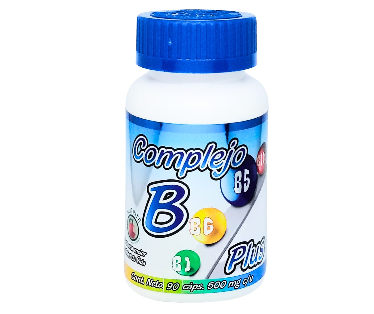 Tiamina B1, Riboflavina B2, Niacina B3, Piridoxina B6, Cobalamina B12 - 90 Cápsulas de 500 mg - Complejo B