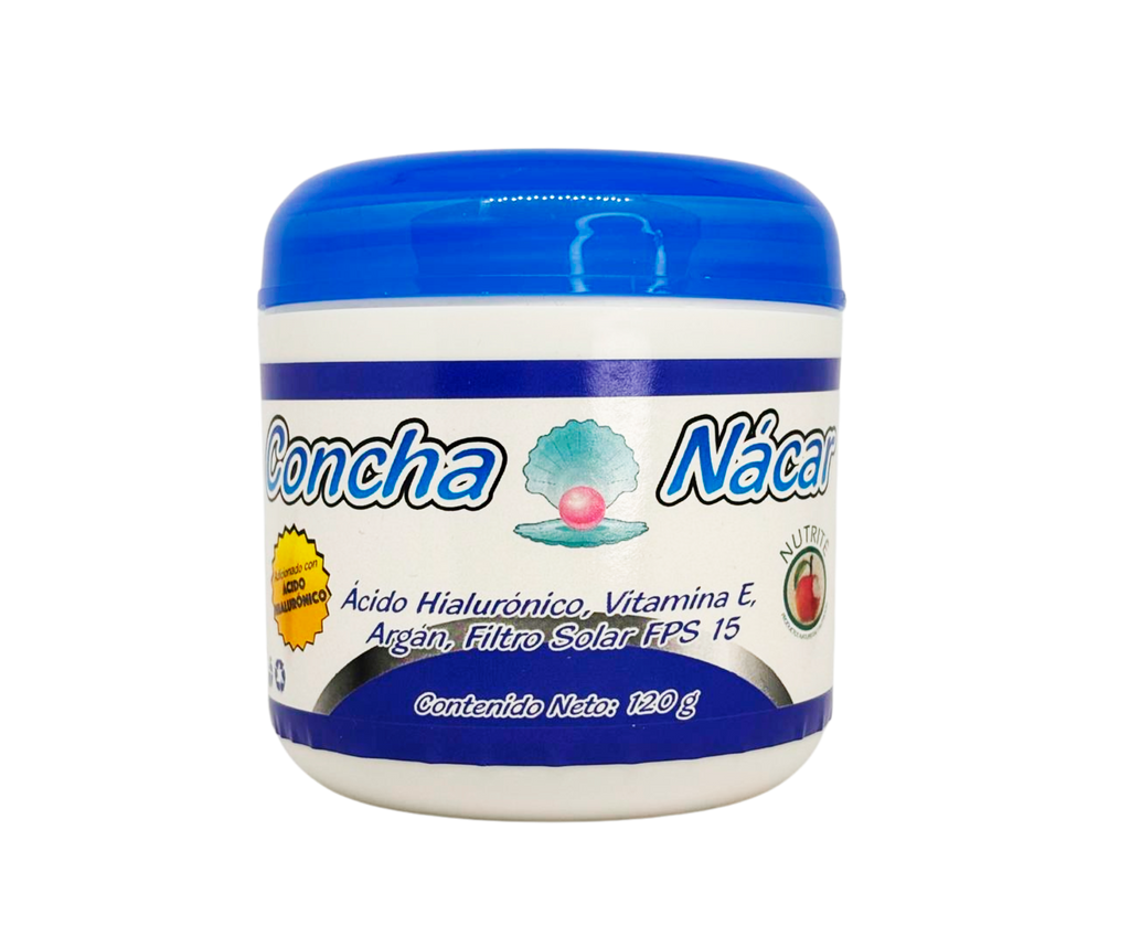 Crema con Concha Nácar, Vitamina E, Vitamina C, Aceite de Argán, Ácido Hialuronato y FPS 15 - 120 gr