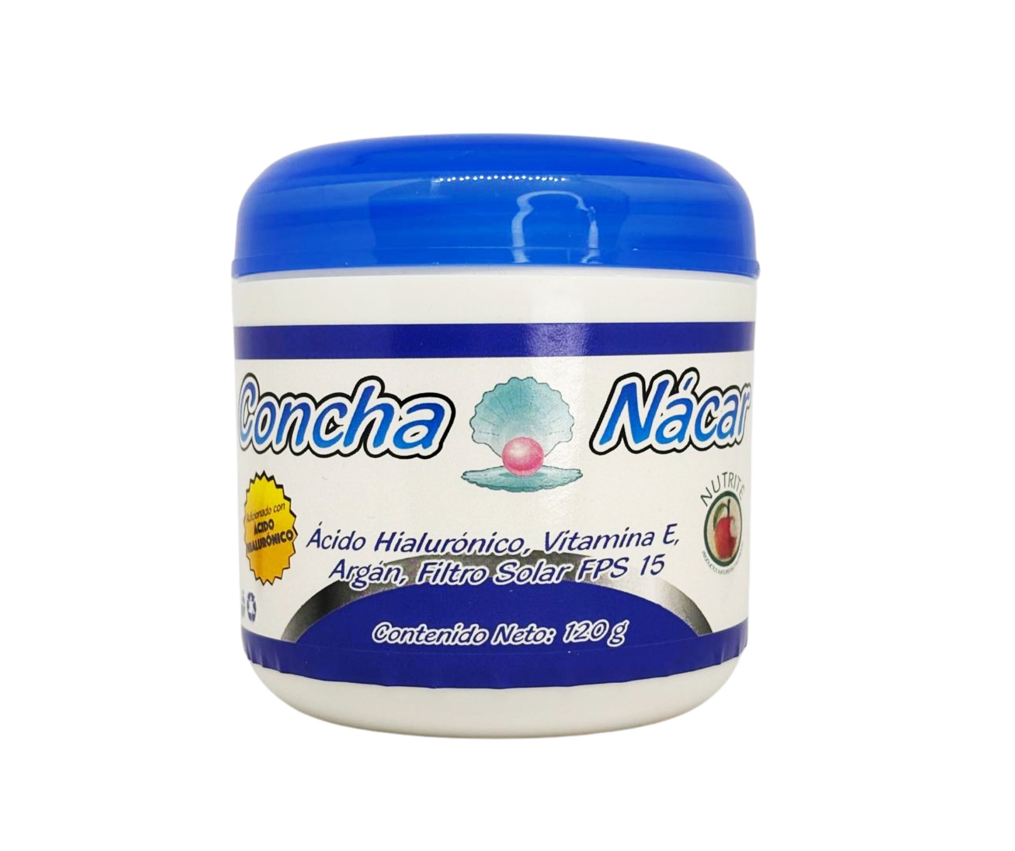 Crema con Concha Nácar, Vitamina E, Vitamina C, Aceite de Argán, Ácido Hialuronato y FPS 15 - 120 gr