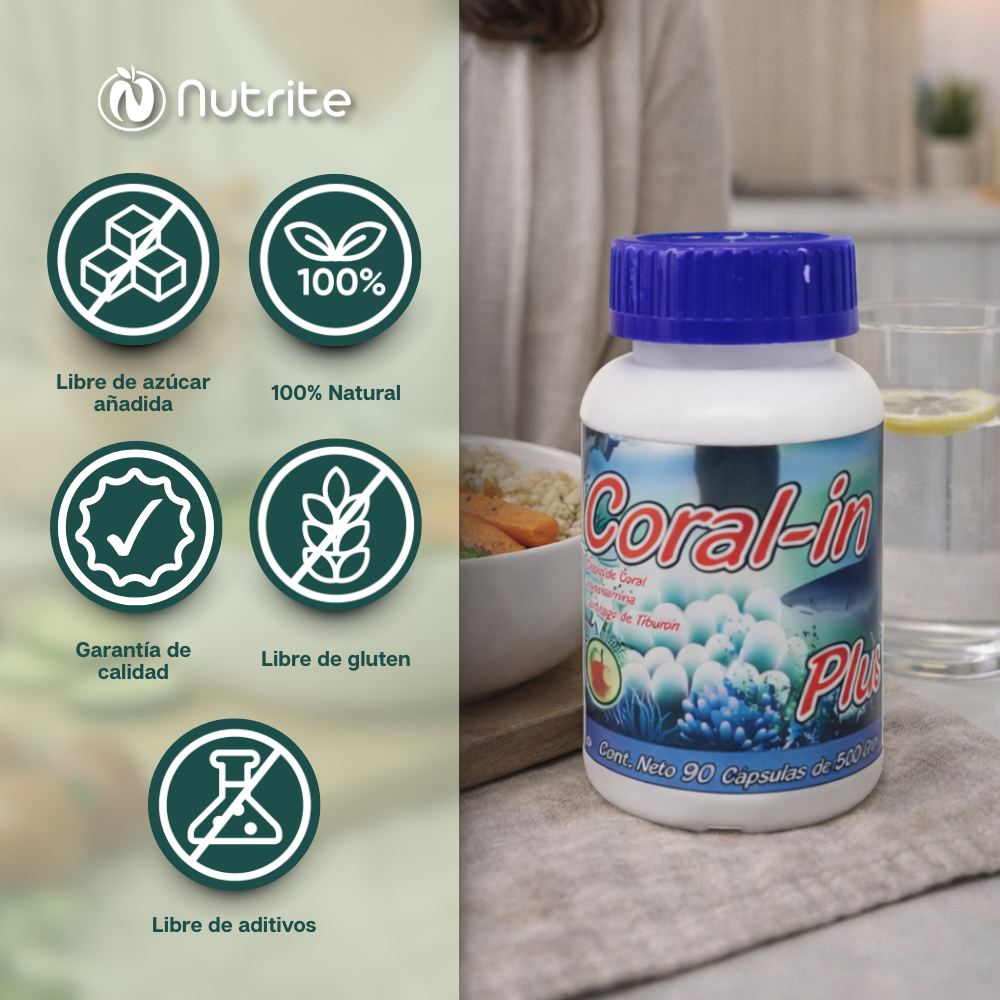 Coral-in - Calcio de Coral, Glucosamina, Vitaminas y Minerales - 90 cápsulas de 500 mg