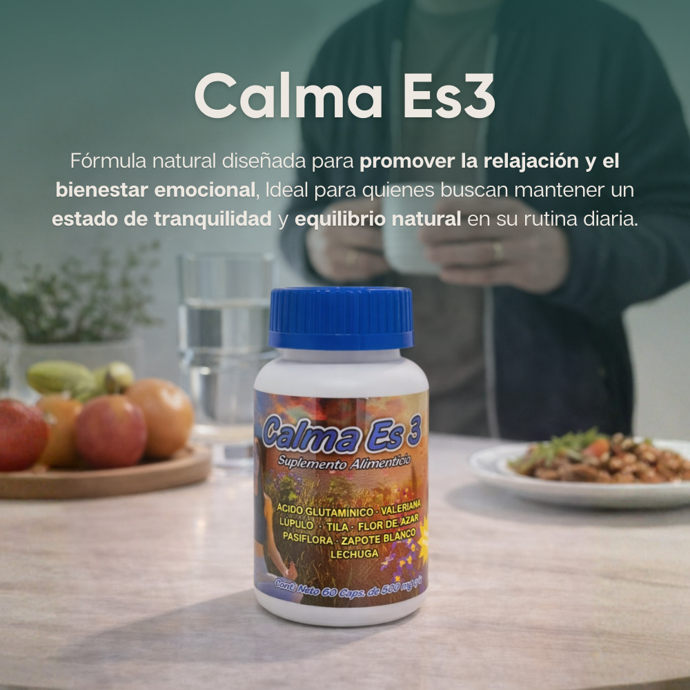Calma es3 - Ácido Glutámico, Lúpulo, Pasiflora, Valeriana, Tila, Azahar, Lechuga - 60 cápsulas de 500 mg
