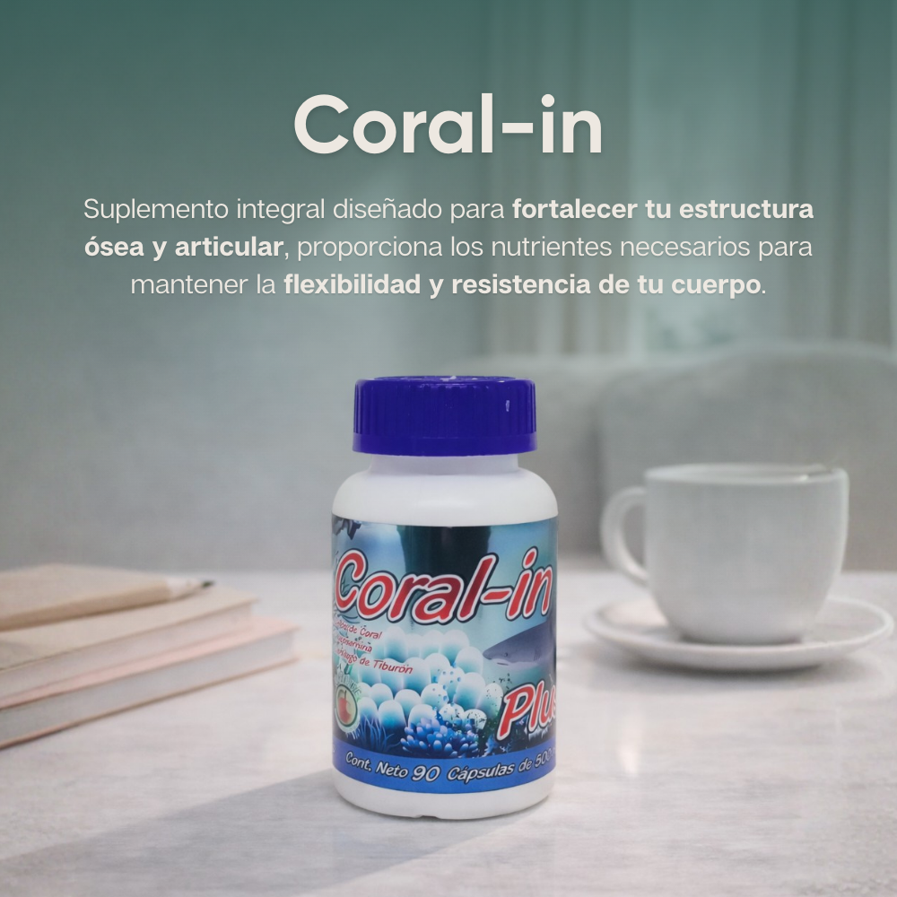 Coral-in - Calcio de Coral, Glucosamina, Vitaminas y Minerales - 90 cápsulas de 500 mg