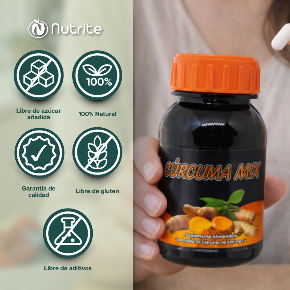 Cúrcuma Mix - Cúrcuma, Pimienta Negra, Vitamina C, Zinc - 90 Cápsulas de 500 mg