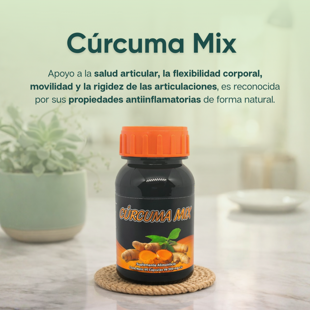 Cúrcuma Mix - Cúrcuma, Pimienta Negra, Vitamina C, Zinc - 90 Cápsulas de 500 mg
