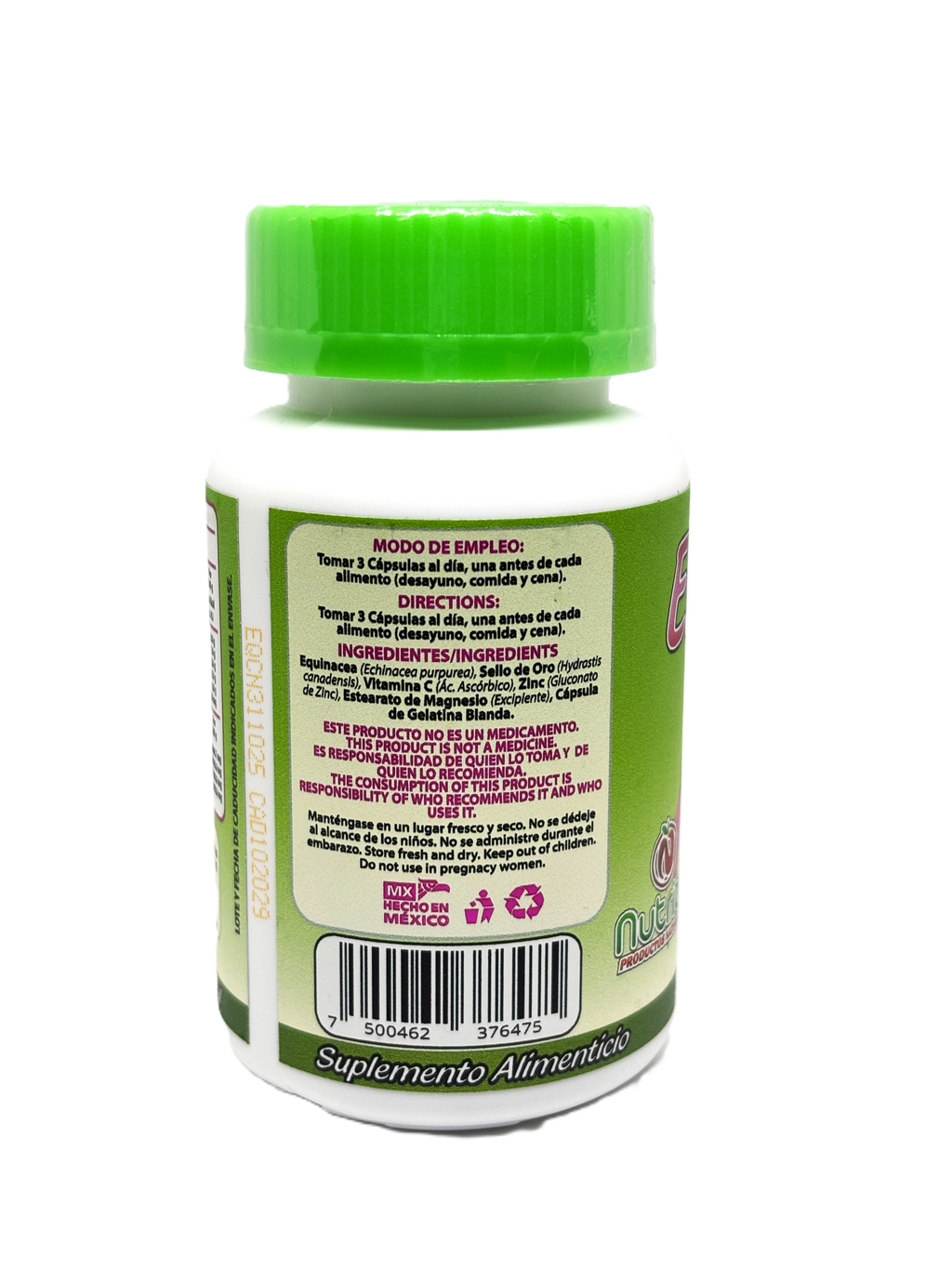 Equinácea, Sello de Oro, Vitamina C, Zinc - 90 Cápsulas de 500 mg