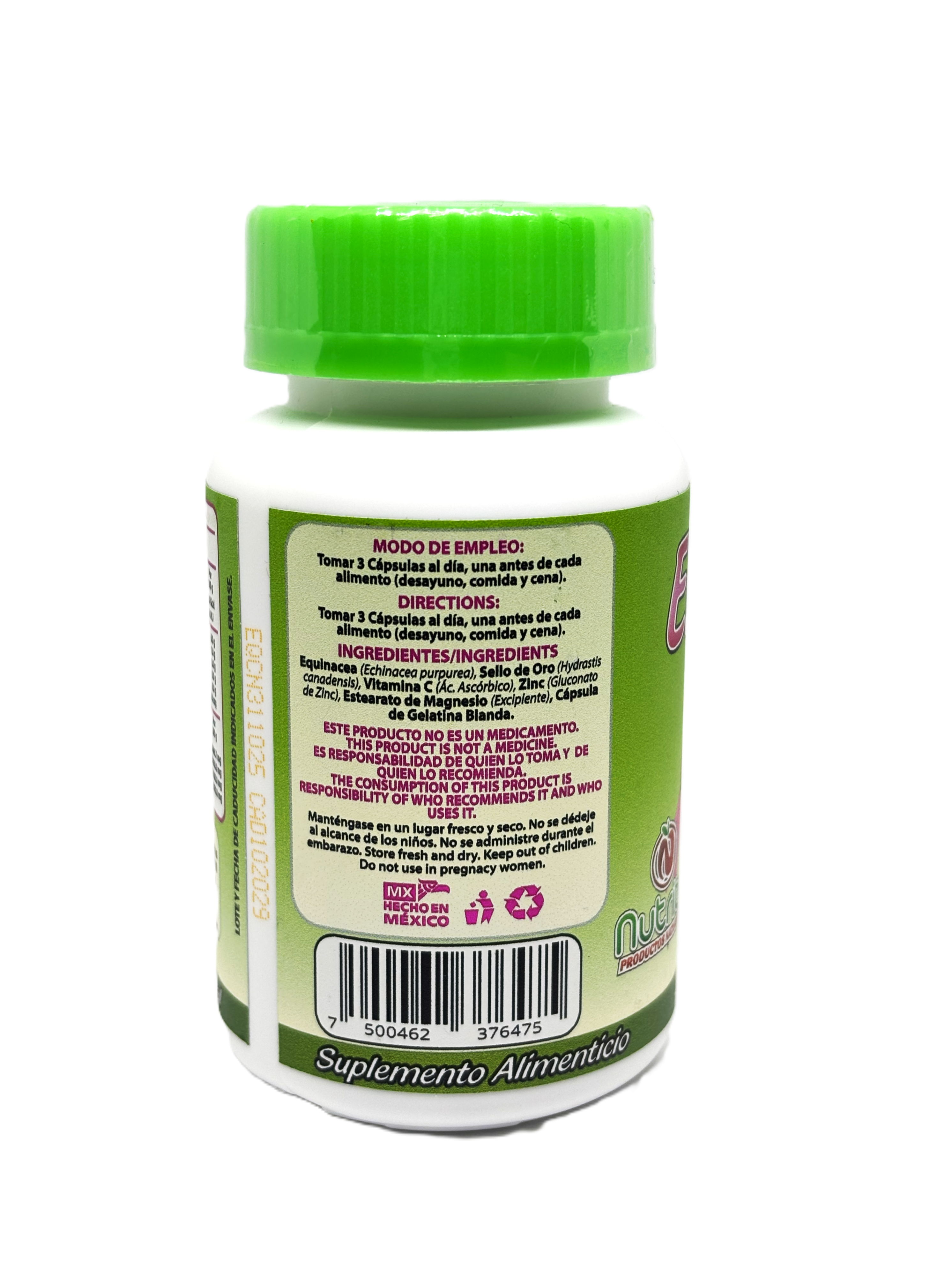 Equinácea, Sello de Oro, Vitamina C, Zinc - 90 Cápsulas de 500 mg