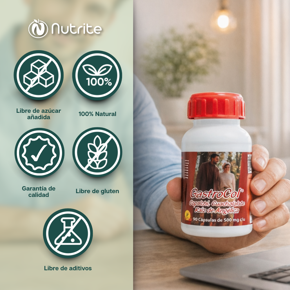 Gastrocol - Copalchi, Cuachalalate, Raíz de Angélica, Fenogreco, Prodigiosa - 90 cápsulas de 500 mg