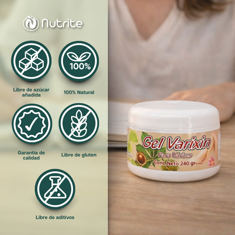 Varixin - Gel con Mikania, Castaño de indias, Hamamelis, Ginkgo Biloba, Mentol - 240 gr