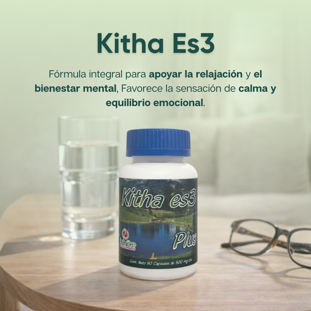 Kitha Es3 - Valeriana, Tila, Toronjil, Menta, Ácido Glutámico, Vitamina B1, Ginkgo Biloba - 90 Cápsulas de 500 mg