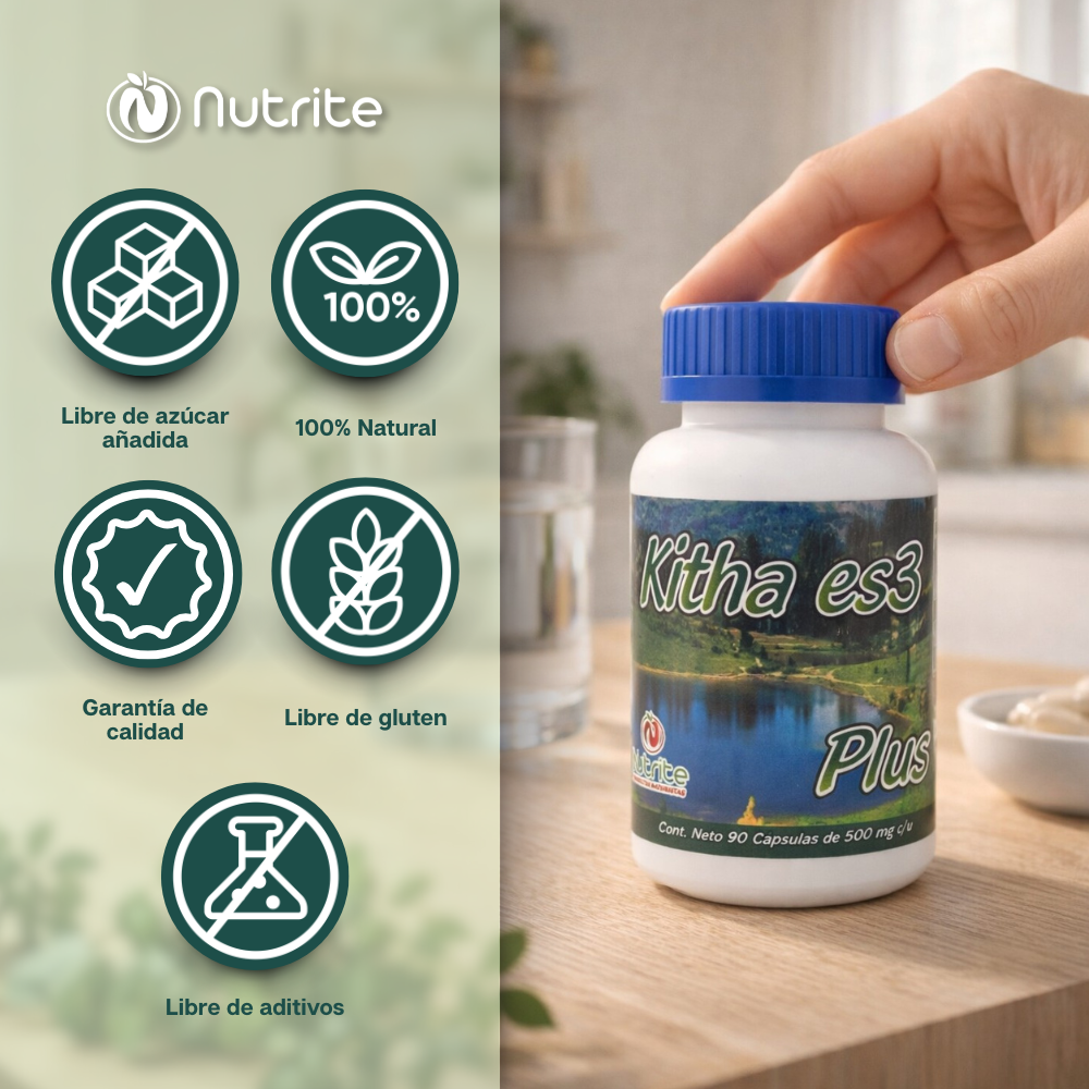 Kitha Es3 - Valeriana, Tila, Toronjil, Menta, Ácido Glutámico, Vitamina B1, Ginkgo Biloba - 90 Cápsulas de 500 mg