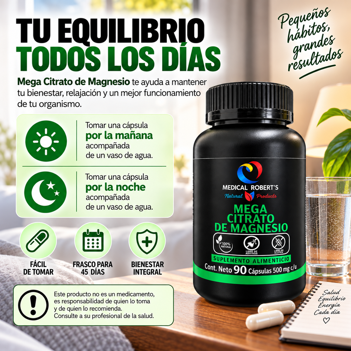 Mega Citrato de Magnesio - 90 cápsulas de 500 mg