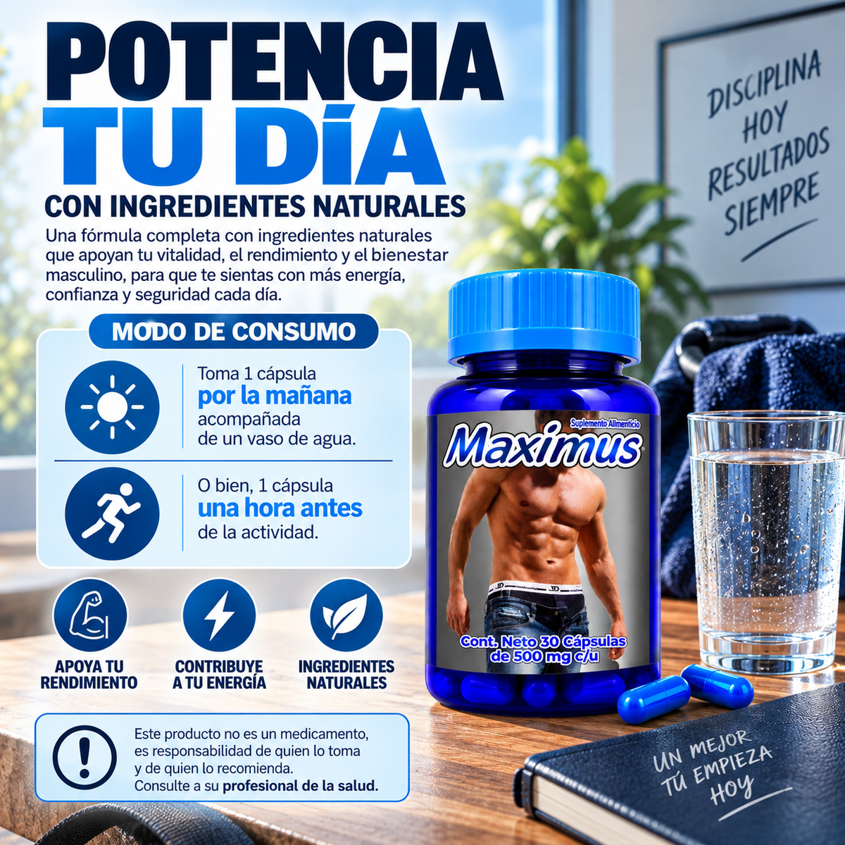 Maximus - Maca, Ginseng Panax, Zarzaparrilla, Damiana, Ostión - 30 cápsulas de 500 mg