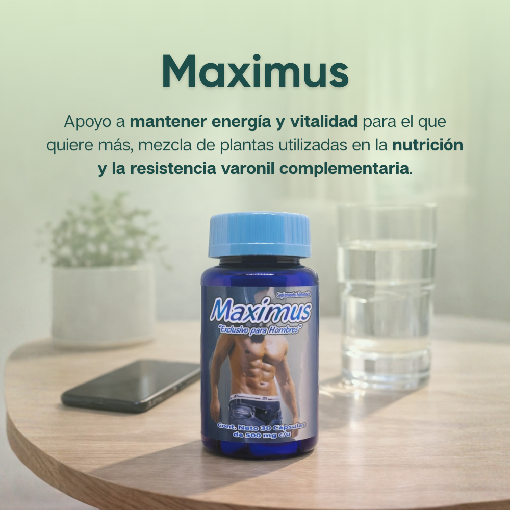 Maximus - Maca, Ginseng Panax, Zarzaparrilla, Damiana, Ostión - 30 cápsulas de 500 mg