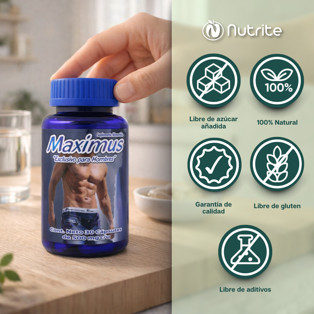 Maximus - Maca, Ginseng Panax, Zarzaparrilla, Damiana, Ostión - 30 cápsulas de 500 mg