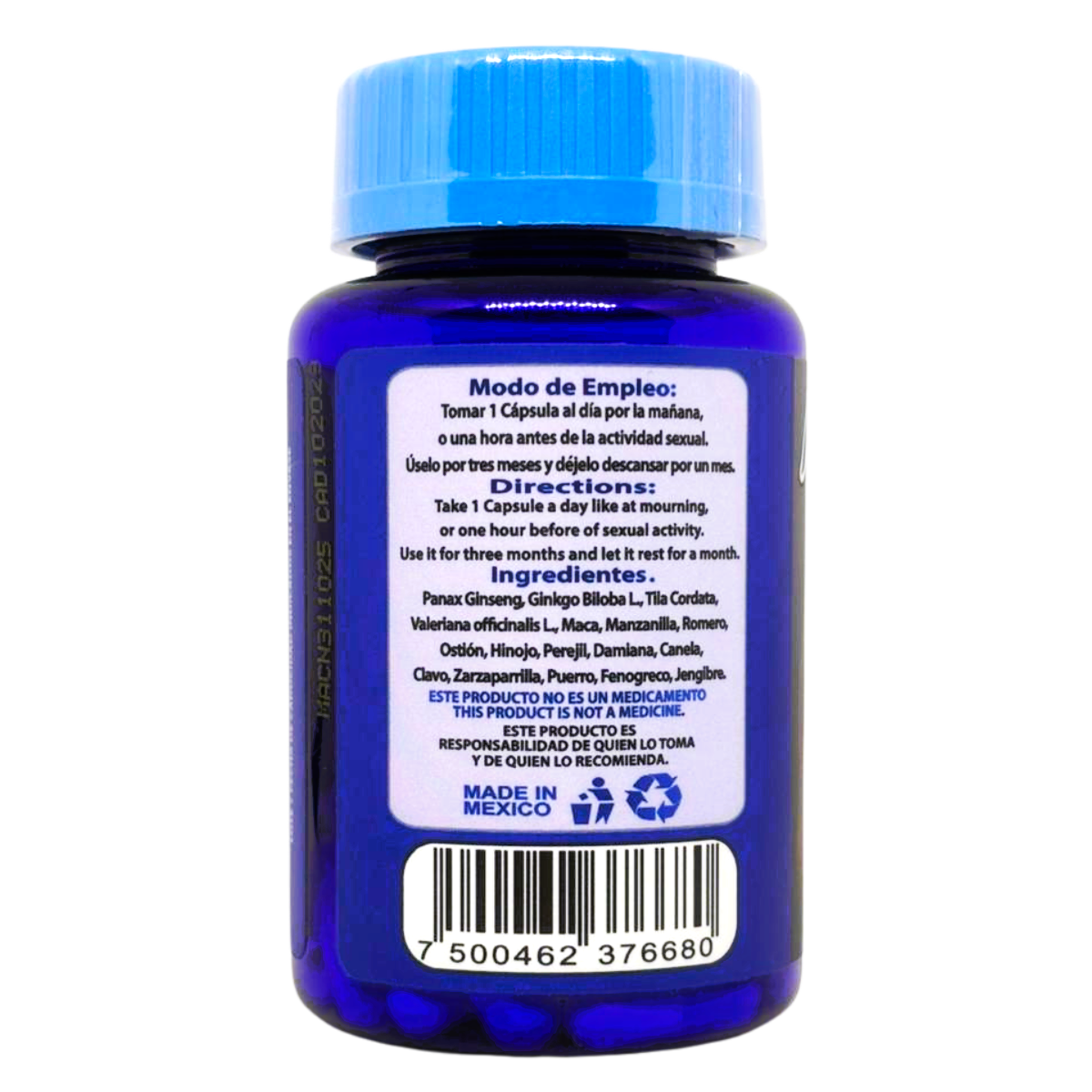 Maximus - Maca, Ginseng Panax, Zarzaparrilla, Damiana, Ostión - 30 cápsulas de 500 mg