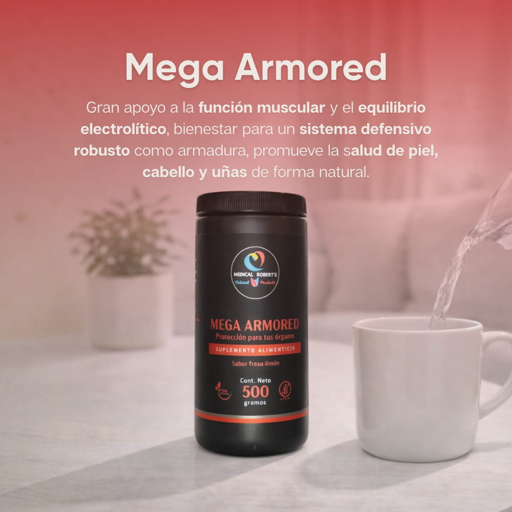 Mega Armored - Polvo con Citrato de Magnesio, Citrato de Potasio, Selenio, Biotina, Colágeno Hidrolizado, Zinc - 500 gr