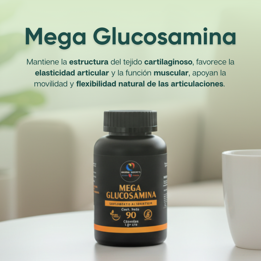Mega Glucosamina - Glucosamina, Condroitina Sulfato, Metilsulfonilmetano (MSM), Gluconato de Magnesio - 90 cápsulas de 1000 mg