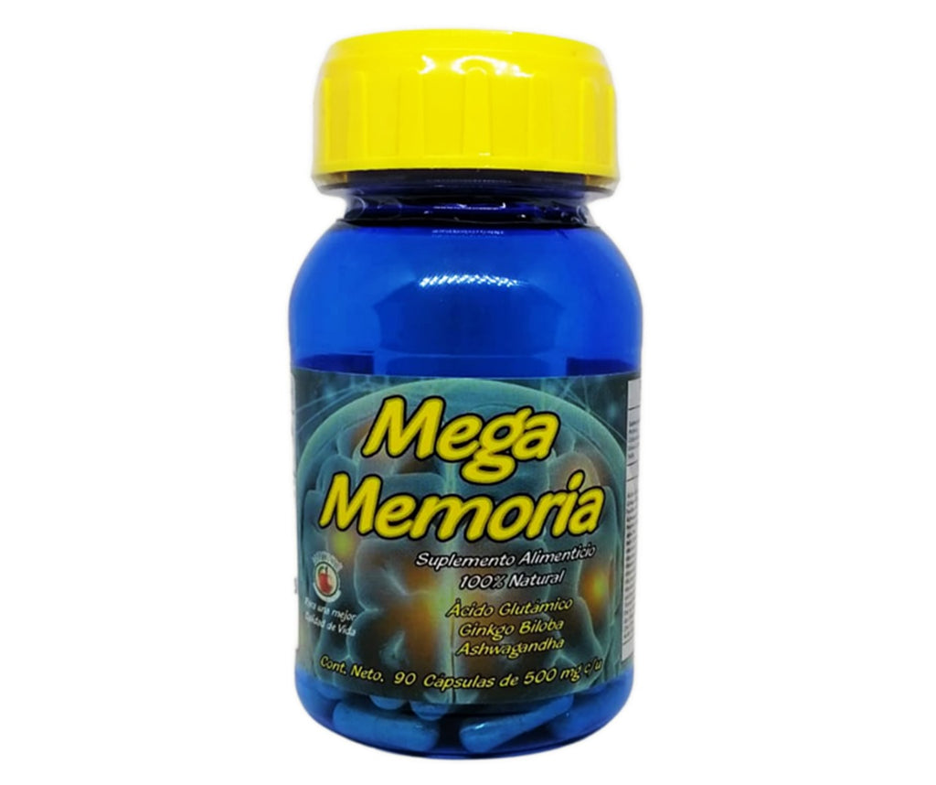 Mega Memoria - Ashwagandha, Ginkgo biloba, Ácido glutámico, Jalea Real, Vitamina B1, Zinc - 90 Cápsulas de 500 mg