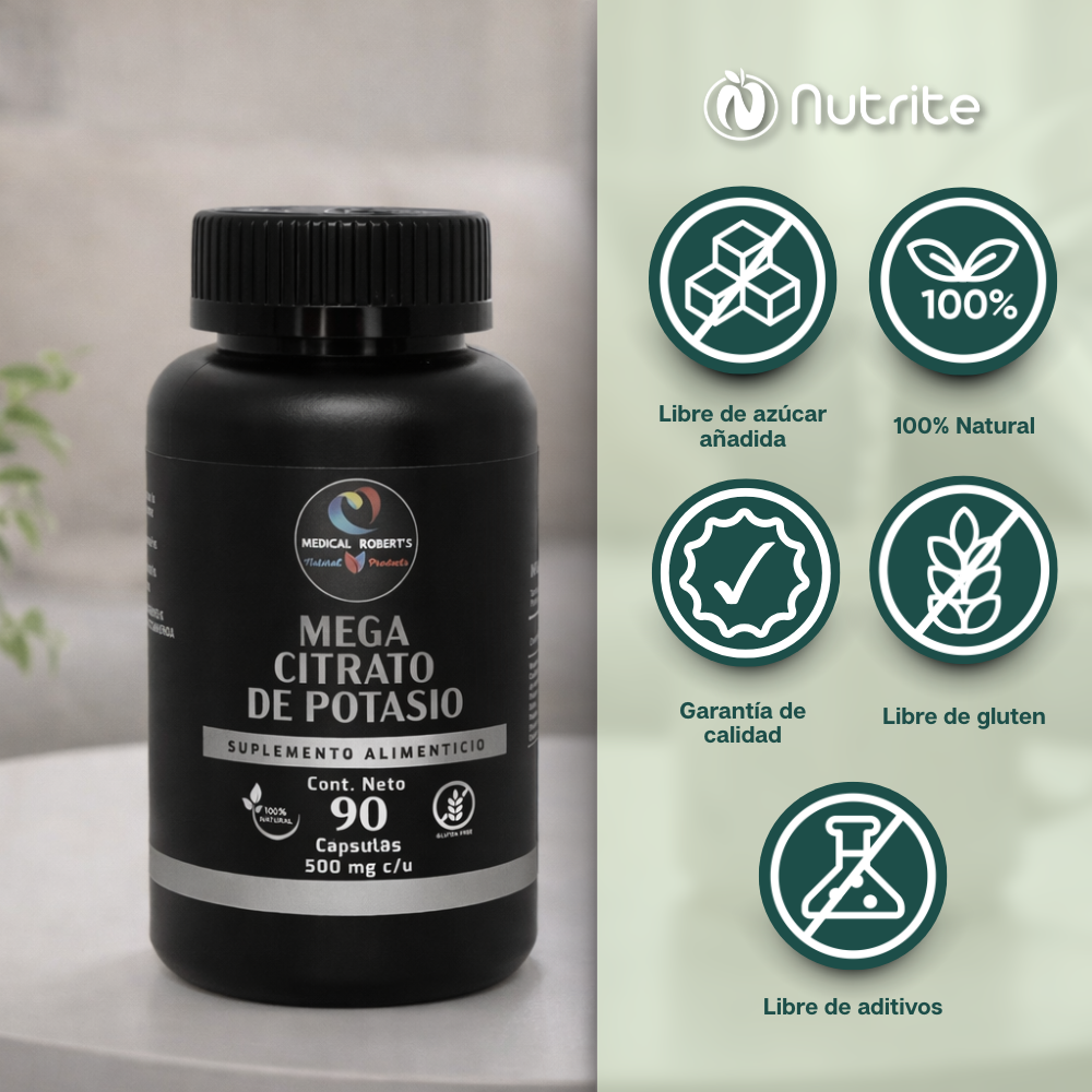 Mega Citrato de Potasio - 90 cápsulas de 500 mg