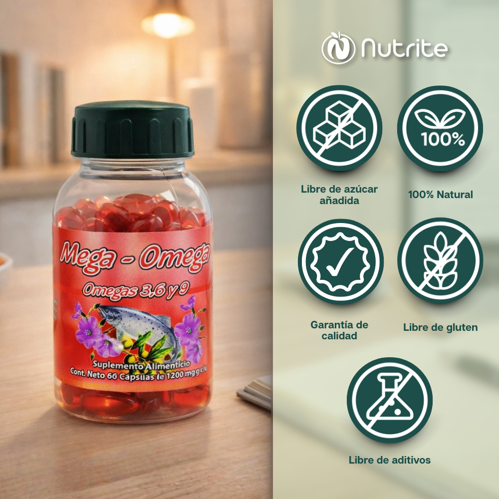 Mega Omega - Omegas 3, 6 y 9 - 60 Cápsulas de 1400 mg