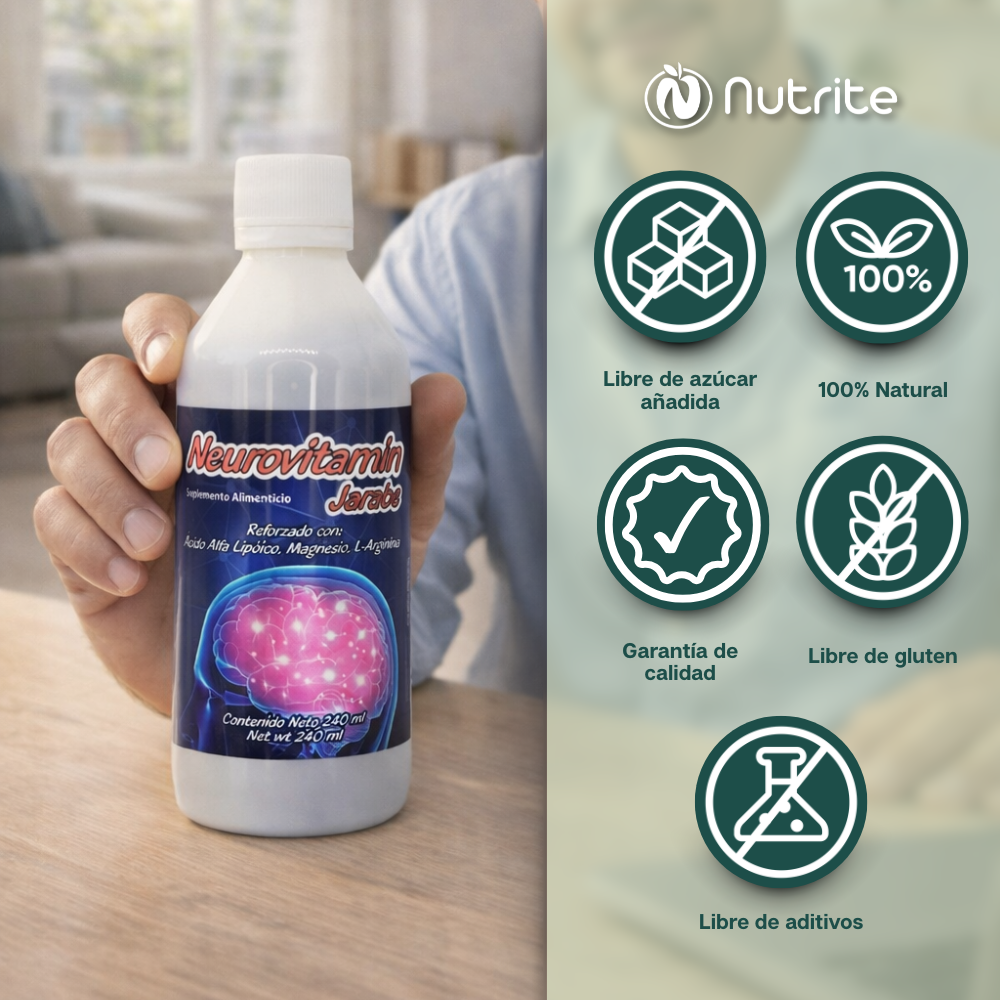 Neurovitamin - Jarabe con Ácido Glutámico, L-Lisina, Ácido Alfa Lipoico, L-Arginina, Magnesio - 240 ml