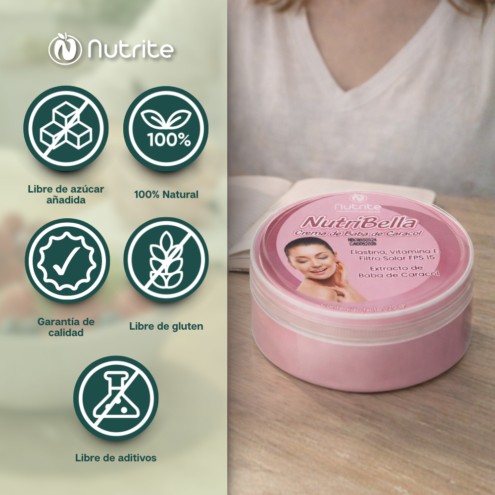 NutriBella - Crema con Baba de Caracol, Coenzima Q10, Alantonina, Elastina, FPS 15 - 120 gr