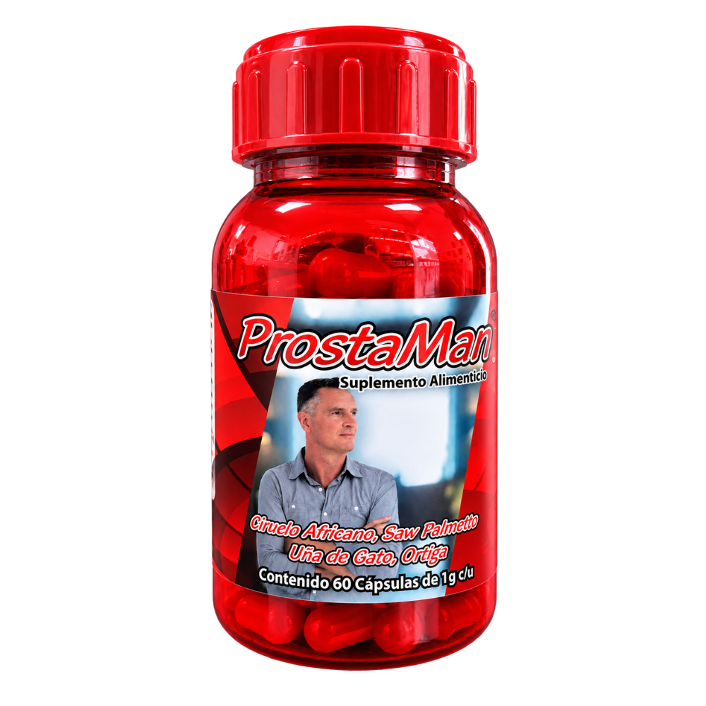 ProstaMan - Saw Palmeto, Uña de Gato, Ortiga, Cola de Caballo, Zinc - 60 cápsulas de 1000 mg