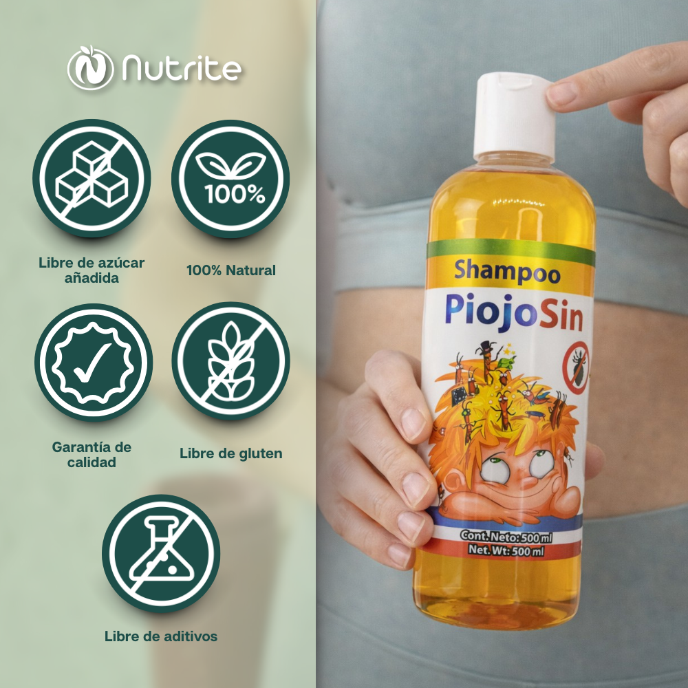 PiojoSin - Shampoo con Árbol de Té, Tomillo, Aceite de Naranja, Tensoactivos - 500 ml