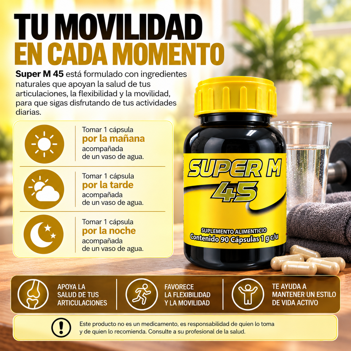 Súper M 45 - Ajo Negro, Ortiga, Cúrcuma, Jengibre, Moringa, Castaño de Brasil, Glucosamina - 90 cápsulas de 1000 mg
